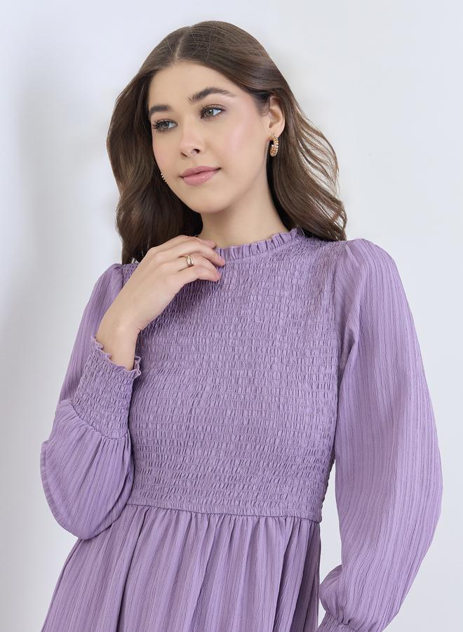 ستايلي فستان طويل بطبقات وتفاصيل مزمومة - Image 5